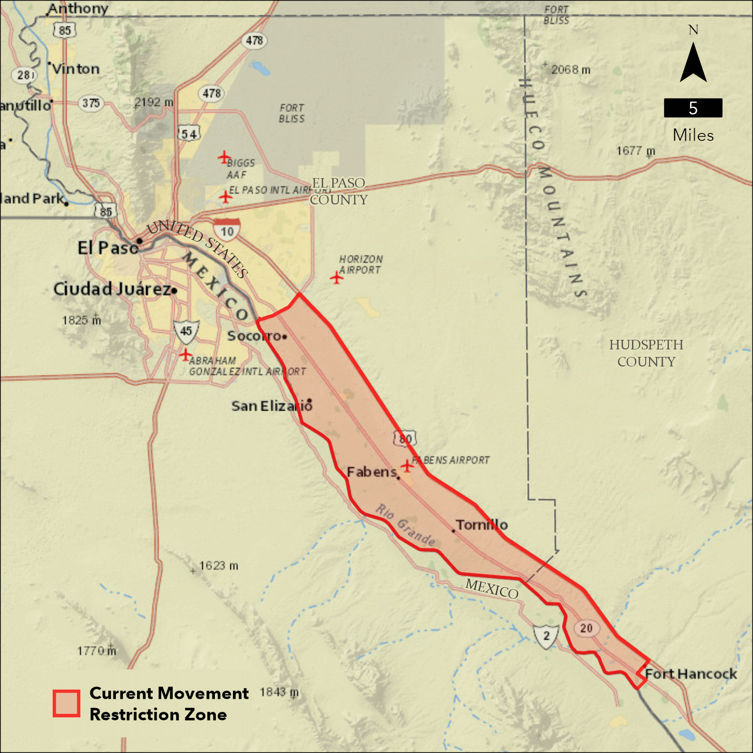 El Paso and Hudspeth county Movement Restriction Zone